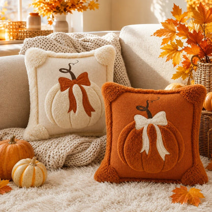 Pavo Kussenhoes - Chenille met Pompoen Design, Geschikt voor Binnenkussen 45x45 cm 2