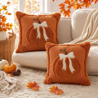 Pavo Kussenhoes - Chenille met Pompoen Design, Geschikt voor Binnenkussen 45x45 cm 4