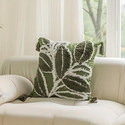 Pavo Kussenhoes 50x50 - Pluche met Bladmotief en Kwastjes 0