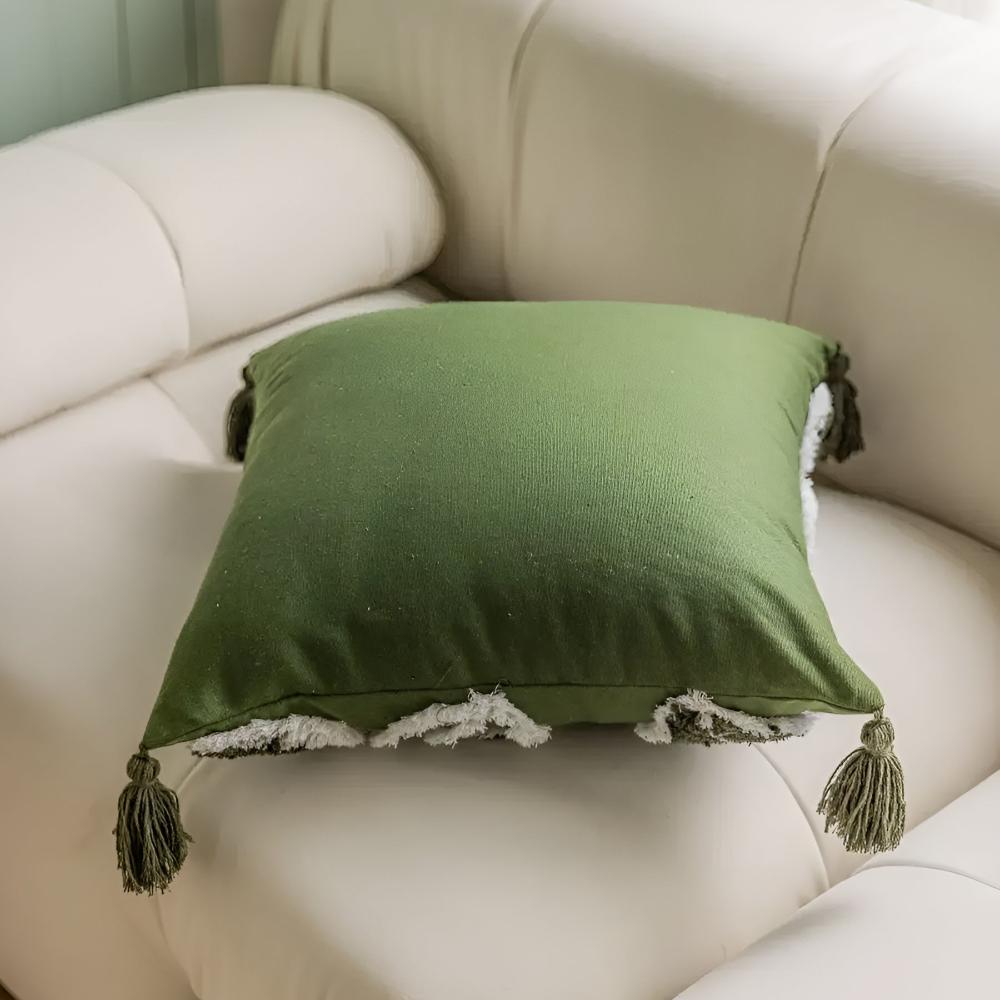 Pavo Kussenhoes 50x50 - Pluche met Bladmotief en Kwastjes 5