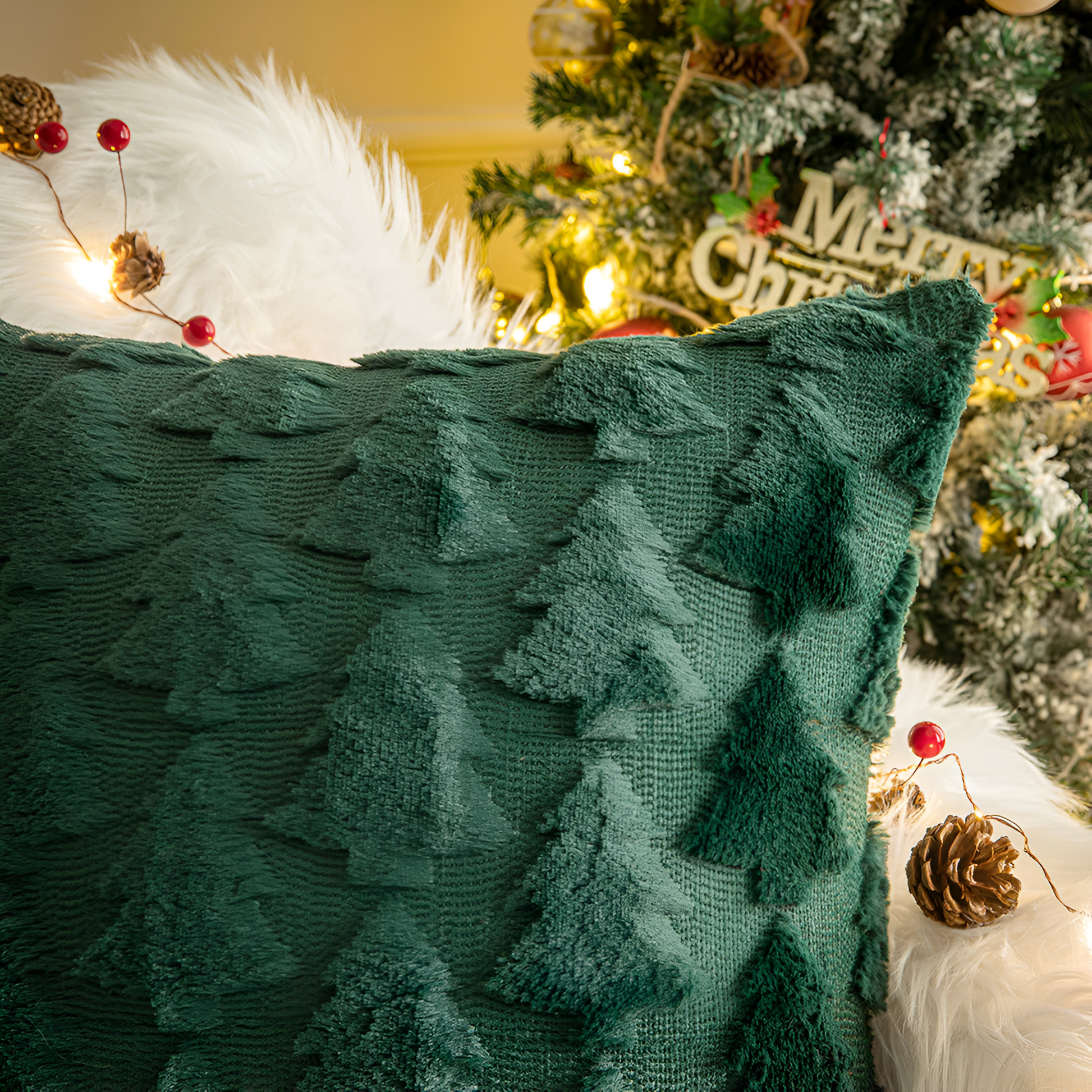 Pavo Kussenslopen - Pluche, Kerstboom Design, Zacht Comfort 3
