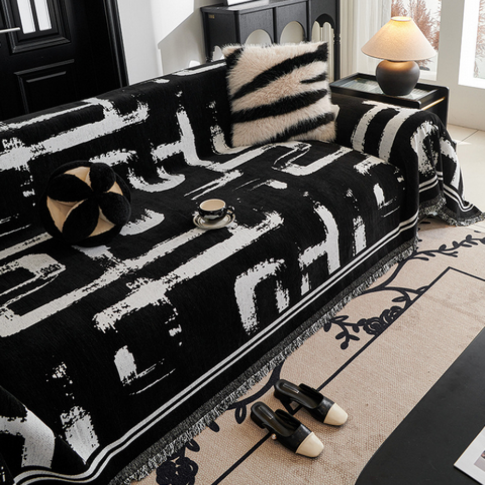 Penseelstreek Sofa Cover - Premium Chenille, Omkeerbaar Design 0