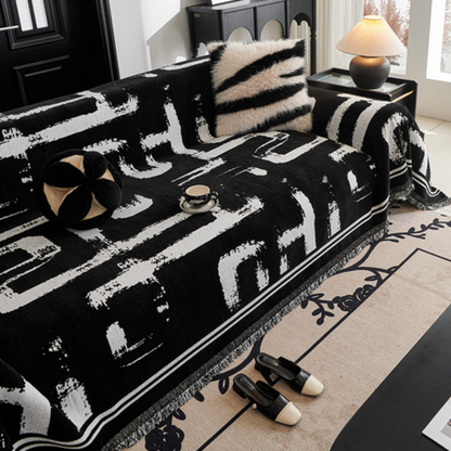 Penseelstreek Sofa Cover - Premium Chenille, Omkeerbaar Design 0