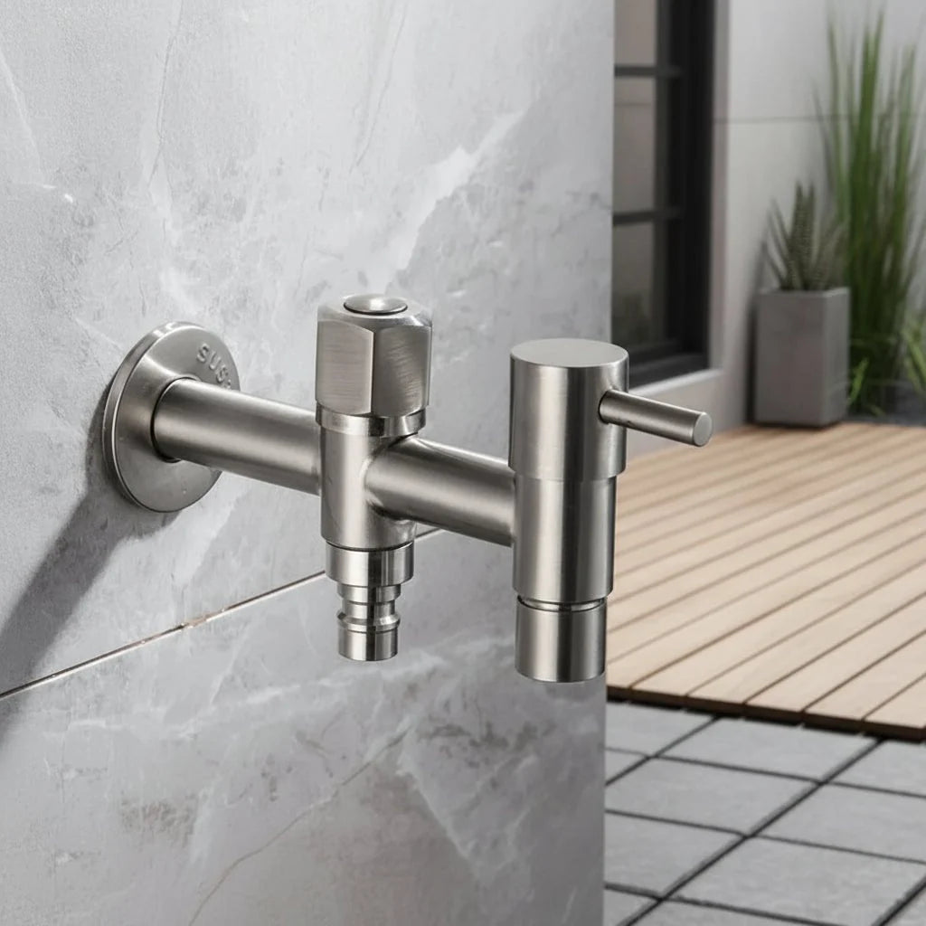 RVS 304 Wandkraan - G1/2 Aansluiting, Flexibele Slang, Duurzaam voor Tuin, Keuken en Badkamer 1