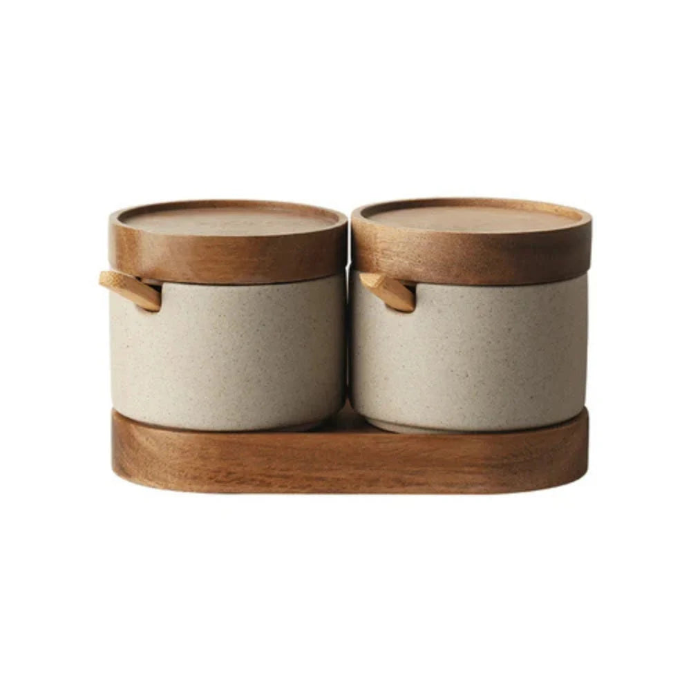 Ravello Kruidenpotjes Set - Keramiek met Houten Deksels, Elegant Ontwerp 0
