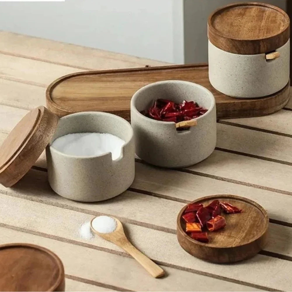 Ravello Kruidenpotjes Set - Keramiek met Houten Deksels, Elegant Ontwerp 4
