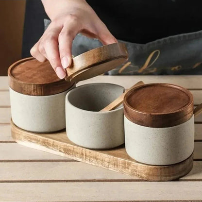Ravello Kruidenpotjes Set - Keramiek met Houten Deksels, Elegant Ontwerp 5