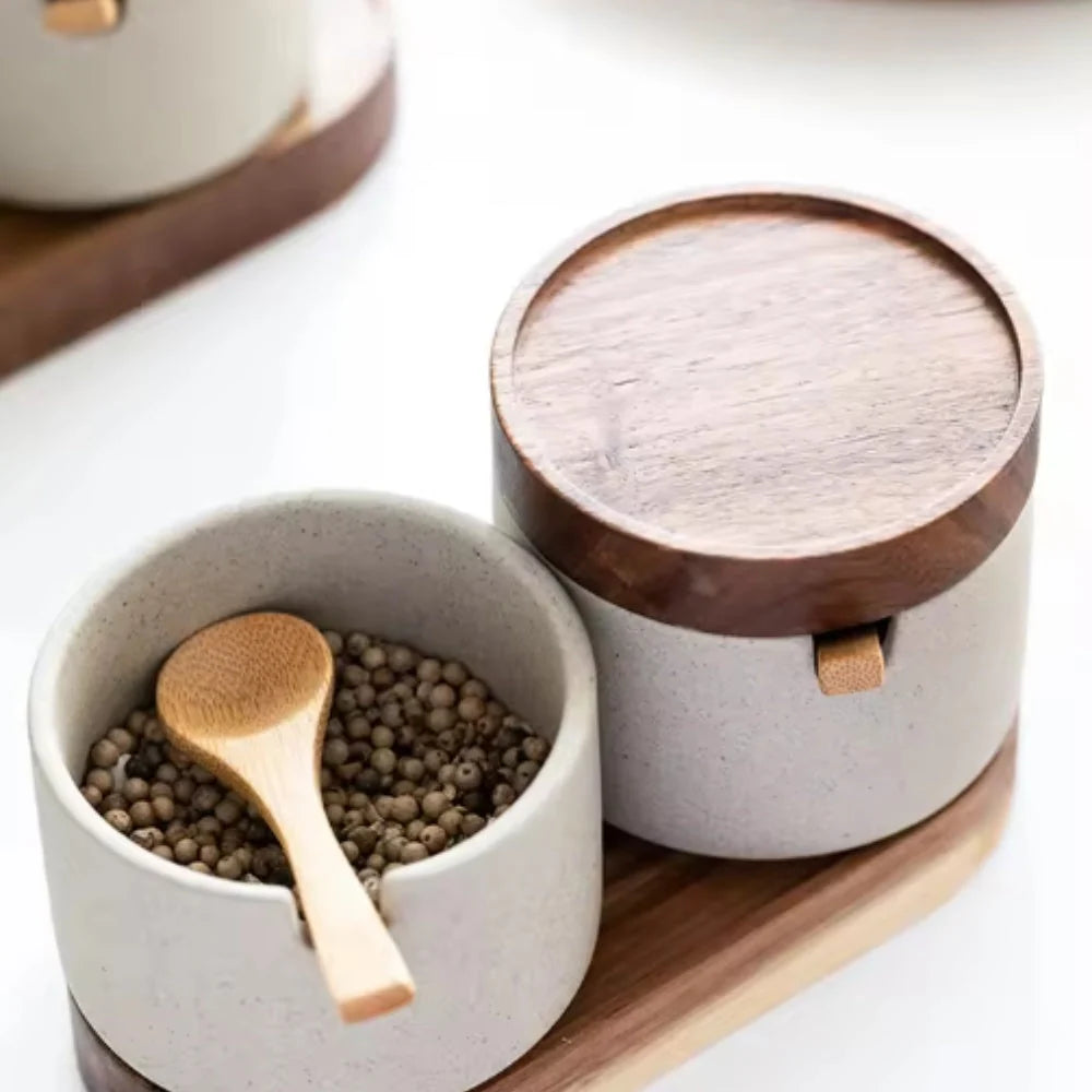 Ravello Kruidenpotjes Set - Keramiek met Houten Deksels, Elegant Ontwerp 7