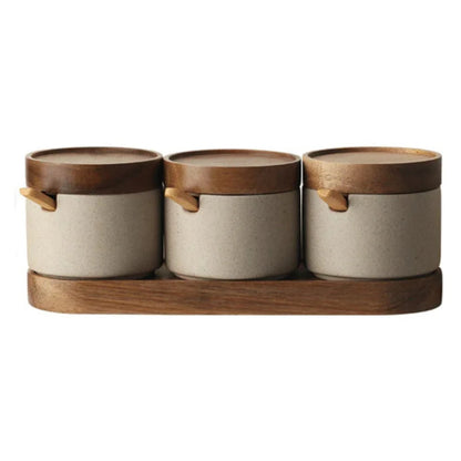 Ravello Kruidenpotjes Set - Keramiek met Houten Deksels, Elegant Ontwerp 8