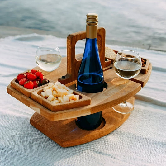 PicnicNest™ – Opvouwbare Wijn Picknicktafel – Houten Outdoor Tafel