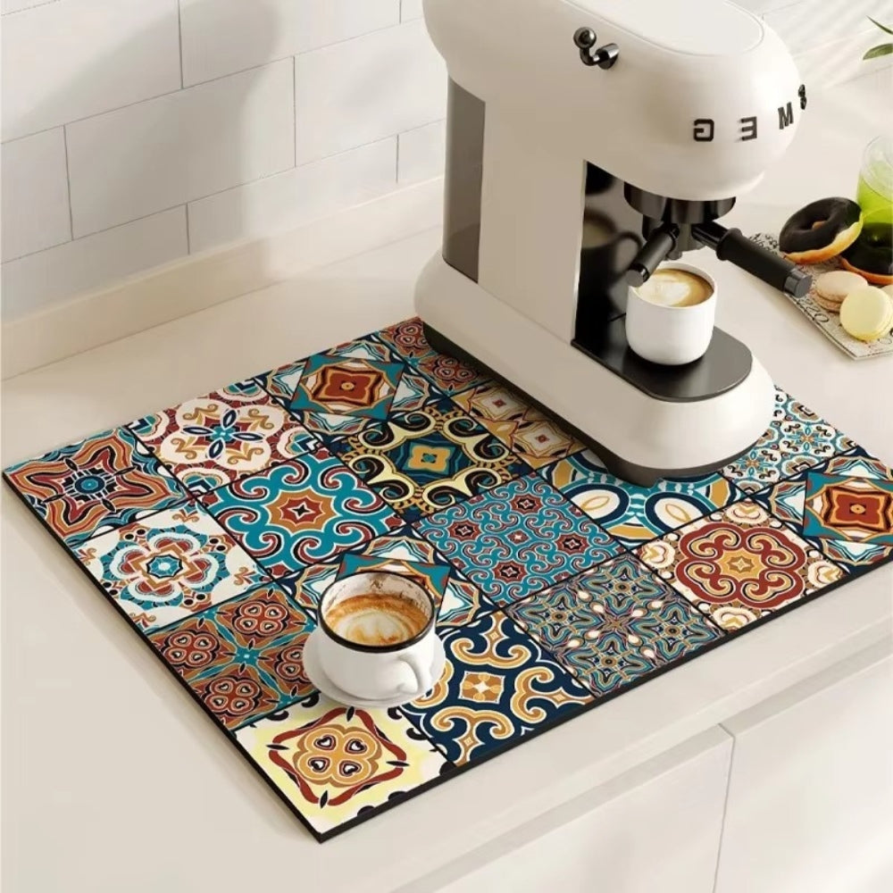 RetroDryTile™ – Sneldrogende Koffie Droogmat – Absorberende Keuken Mat