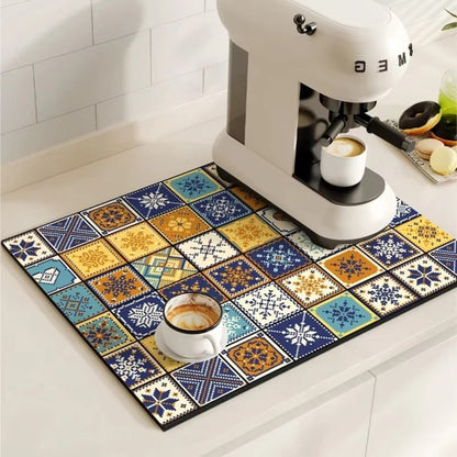 RetroDryTile™ – Sneldrogende Koffie Droogmat – Absorberende Keuken Mat
