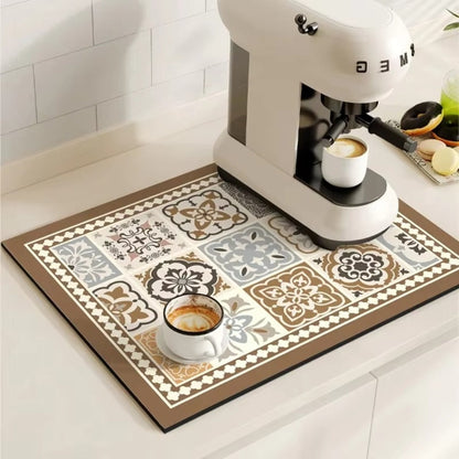 RetroDryTile™ – Sneldrogende Koffie Droogmat – Absorberende Keuken Mat