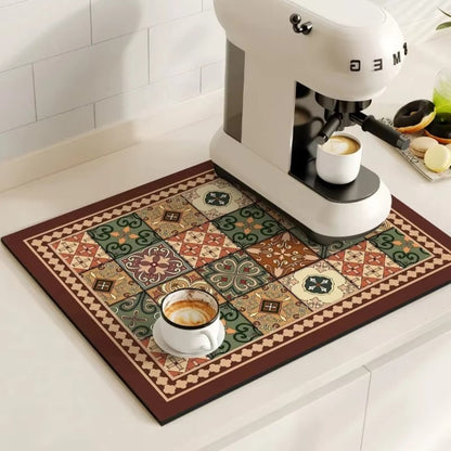 RetroDryTile™ – Sneldrogende Koffie Droogmat – Absorberende Keuken Mat