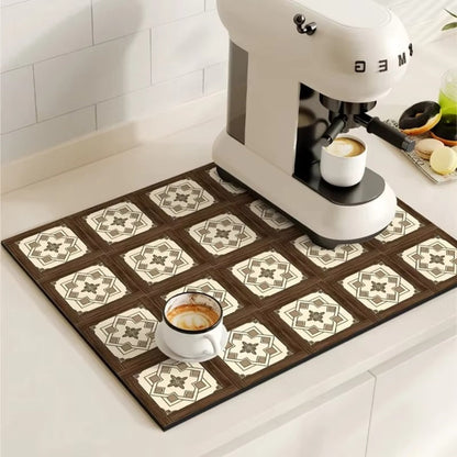 RetroDryTile™ – Sneldrogende Koffie Droogmat – Absorberende Keuken Mat