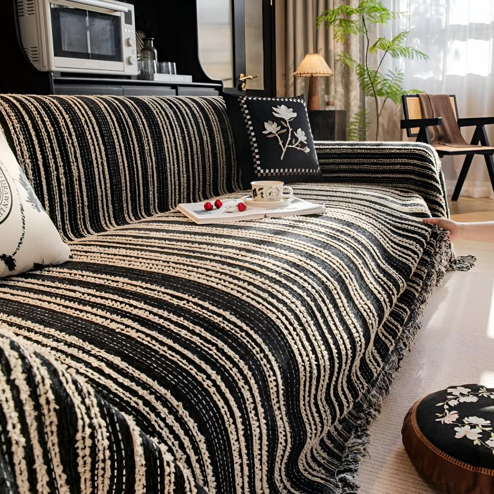 Riviera Bankhoes - Luxe Chenille, Universele Pasvorm met Streepdesign 1