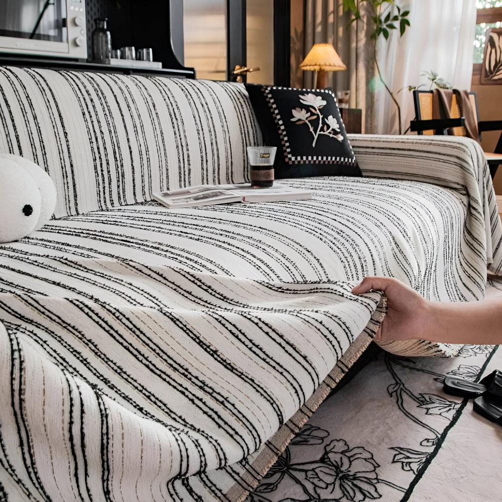 Riviera Bankhoes - Luxe Chenille, Universele Pasvorm met Streepdesign 3