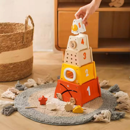Stack & Launch™ – Educatief houten speelgoed raket - Cijfers en vormen