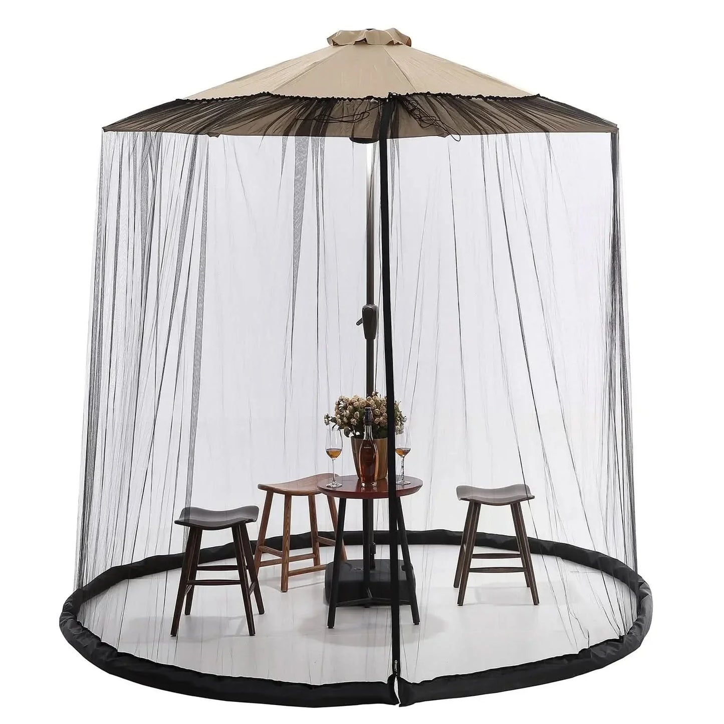 MosquitoGuardZip™ – Verstelbaar Parasol Muggennet – Insectvrij Buiten Zitten