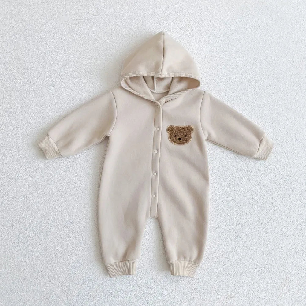 SnugBear™ – Gebreide Playsuit met Capuchon en Oortjes – Warme Baby Outfit