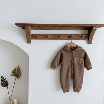 SnugBear™ – Gebreide Playsuit met Capuchon en Oortjes – Warme Baby Outfit