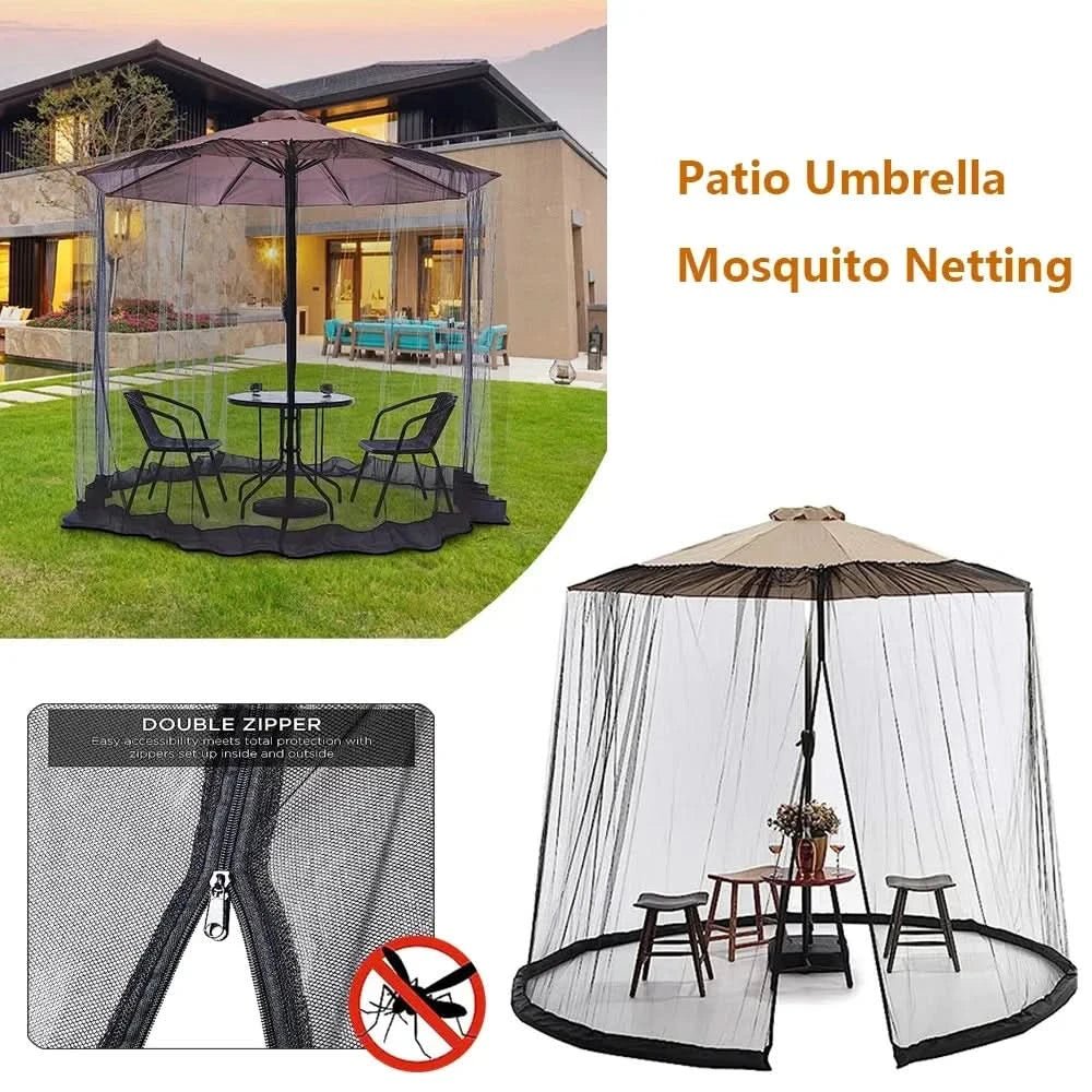MosquitoGuardZip™ – Verstelbaar Parasol Muggennet – Insectvrij Buiten Zitten