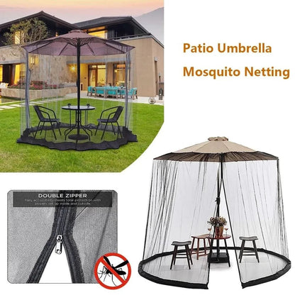 MosquitoGuardZip™ – Verstelbaar Parasol Muggennet – Insectvrij Buiten Zitten