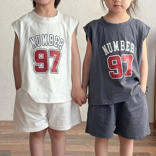 PlaySquad™ – Sportieve Set met College Print – Comfortabele Zomeroutfit voor Kinderen