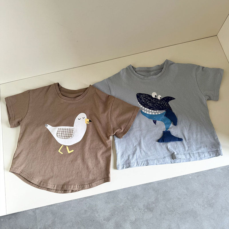 ShoreDuo™ – 2-Delige T-shirt Set met Haai & Meeuw – Zacht Katoen voor Kinderen