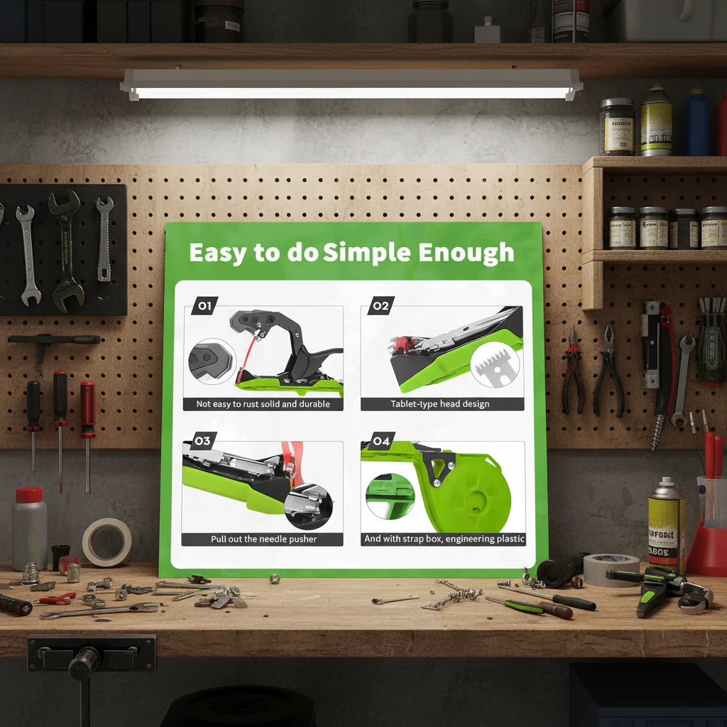 TieFastPro™ – Plant Bindapparaat met Tape Klemmen – Snelle Steun Bevestiging