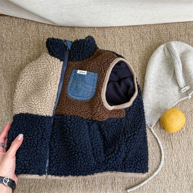 FleecePatch™ – Warme Gilet met Denim Detail – Unisex Bodywarmer voor Kinderen