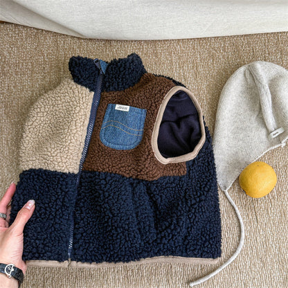 FleecePatch™ – Warme Gilet met Denim Detail – Unisex Bodywarmer voor Kinderen