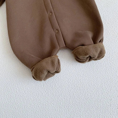 SnugBear™ – Gebreide Playsuit met Capuchon en Oortjes – Warme Baby Outfit