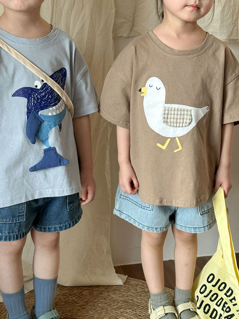 ShoreDuo™ – 2-Delige T-shirt Set met Haai & Meeuw – Zacht Katoen voor Kinderen