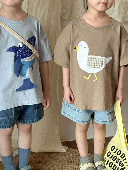 ShoreDuo™ – 2-Delige T-shirt Set met Haai & Meeuw – Zacht Katoen voor Kinderen