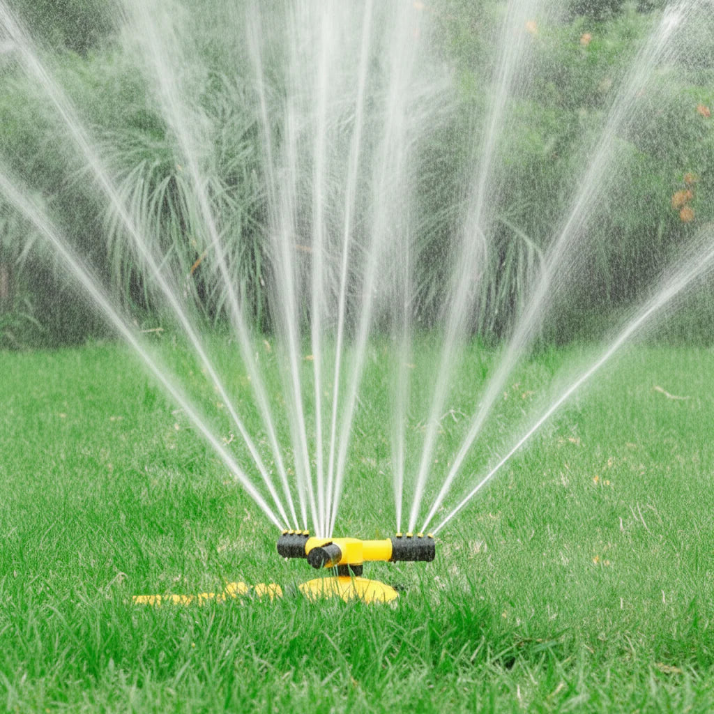TripleSpray360™ – 360° Gazon Sproeier met 3 Armen – Gelijkmatige Tuin Bewatering