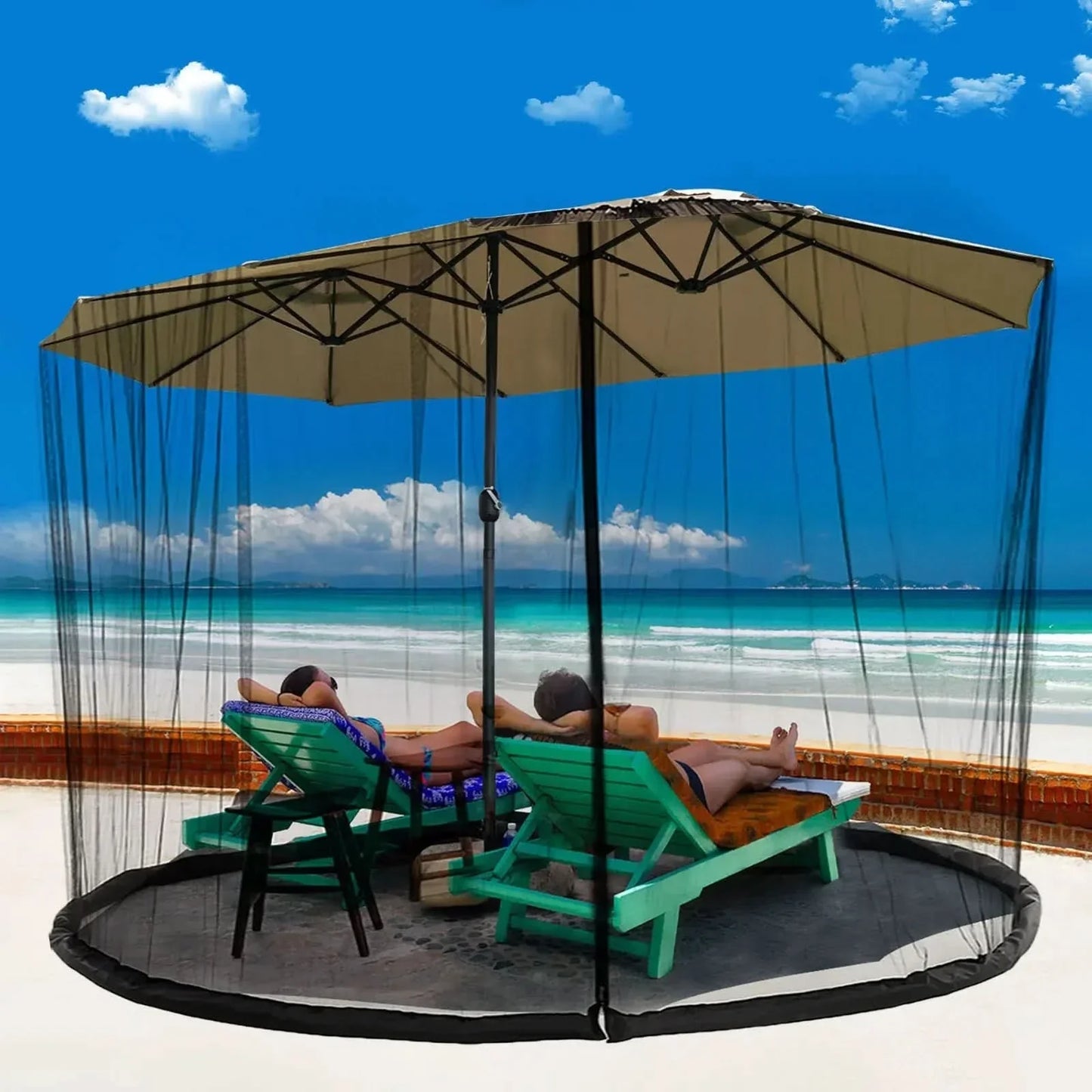 MosquitoGuardZip™ – Verstelbaar Parasol Muggennet – Insectvrij Buiten Zitten