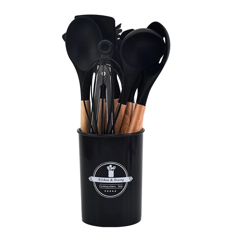 Kitchenora™ – Siliconen Keukengerei Set – Met Houten Handgrepen