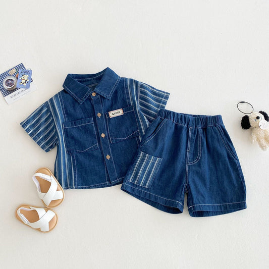IndiSet™ – Denim Zomerset met Overhemd &amp; Short – Comfortabele Kinderoutfit