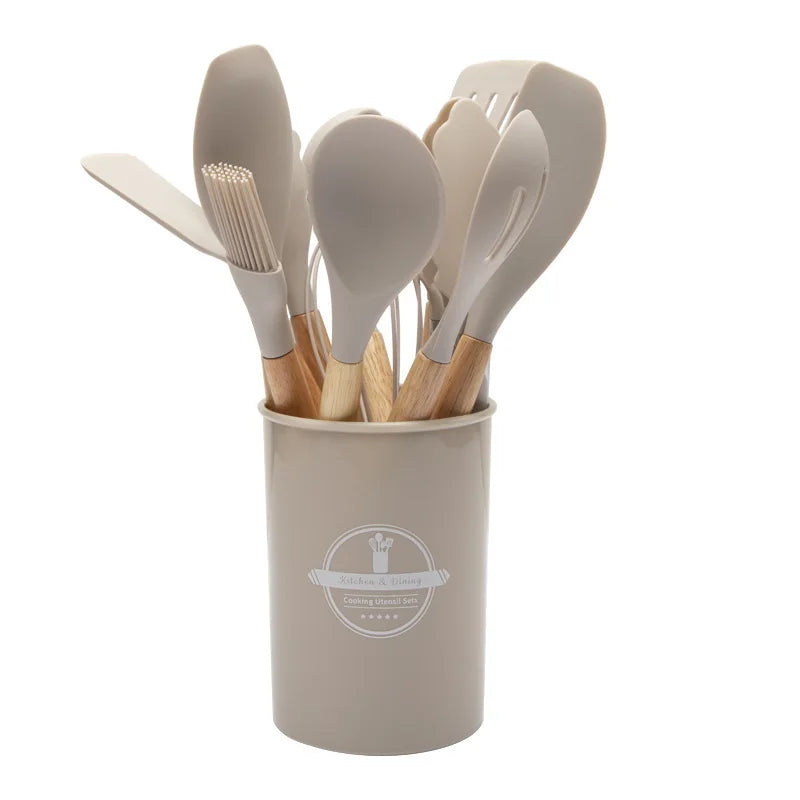 Kitchenora™ – Siliconen Keukengerei Set – Met Houten Handgrepen