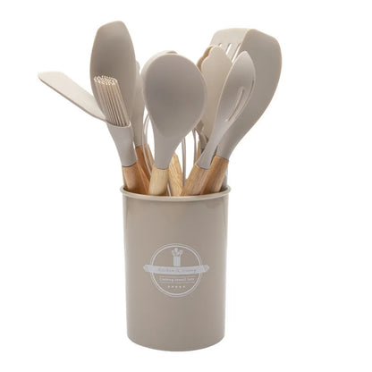 Kitchenora™ – Siliconen Keukengerei Set – Met Houten Handgrepen