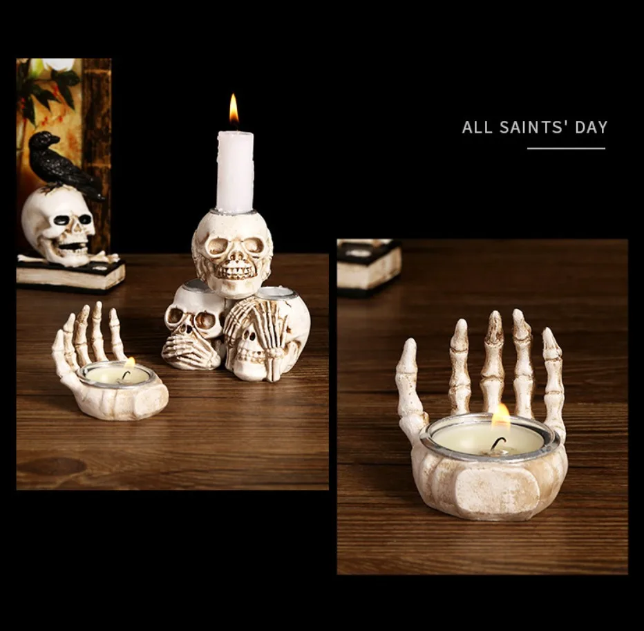 Sable Kandelaarset - Hars, 3-delig Schedelontwerp 5