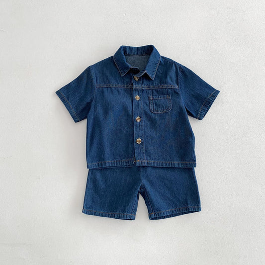 DenimDuo™ – Lichtgewicht Denimset met T-shirt & Shorts – Unisex Kinderoutfit