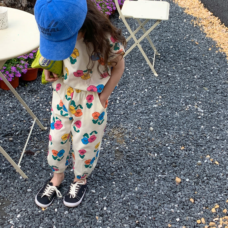 BloomVibe™ – Zomerset met Kleurrijke Bloemenprint – Meisjes Katoenen Outfit