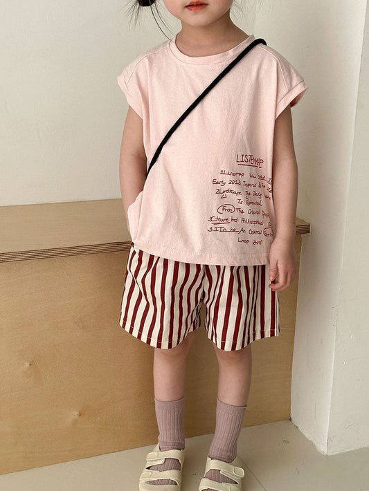 StripeNest™ – Gestreepte Zomerset met Opdruk – Comfortabele Kinderoutfit