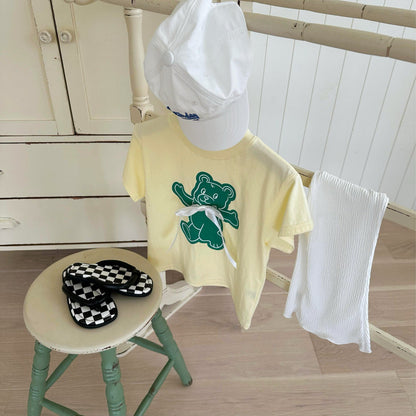 TeddyCharm™ – Geel Shirt met Teddybeerprint – Zacht Baby T-shirt