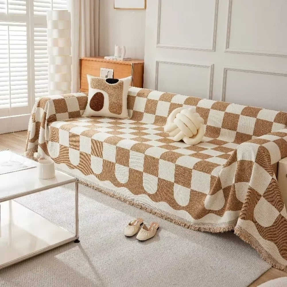 Schaakbord Chic Bankhoes - Katoen-Microvezel, Decoratieve Kwastjes 1