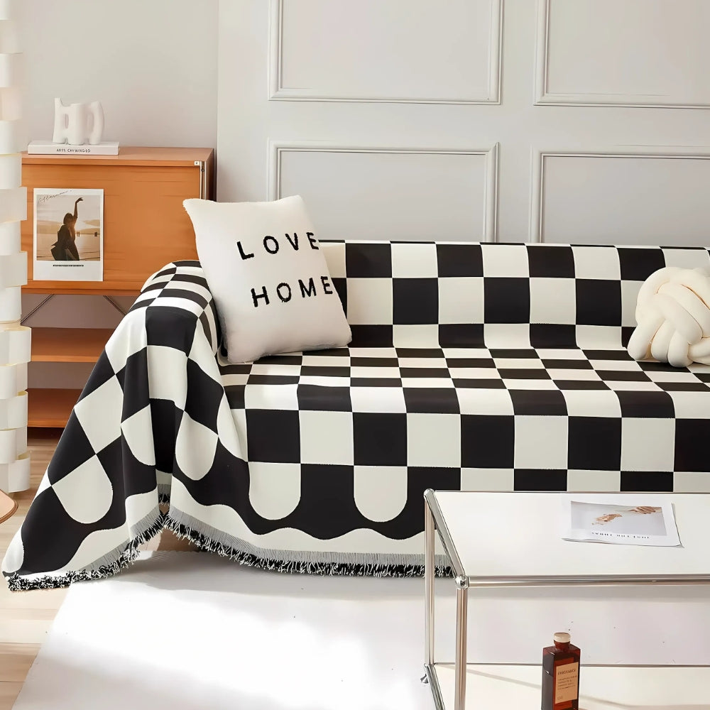 Schaakbord Chic Bankhoes - Katoen-Microvezel, Decoratieve Kwastjes 3