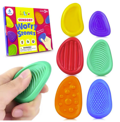 CalmiStones™ – Ontspannende Sensorische Steentjes – Rustgevende Fidget Set (6 stuks)
