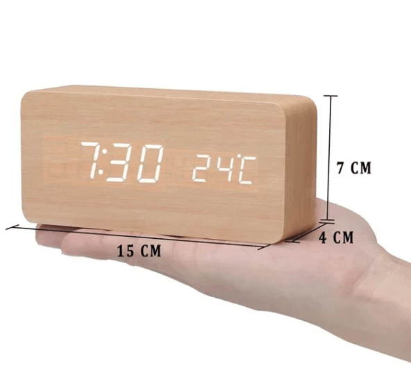 WoodSense™ – LED Houten Klok met Spraakbesturing – Slimme LED Tafelklok